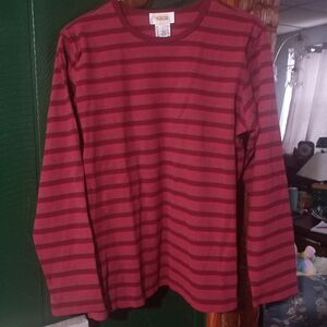 Talbots Women's Long Sleeve Red Striped Rib-Knit Cotton Shirt L